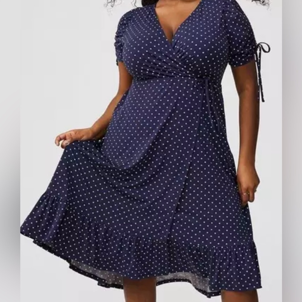 Torrid A-line Midi Wrap Dress in Miranda Dot Peacoat 3X